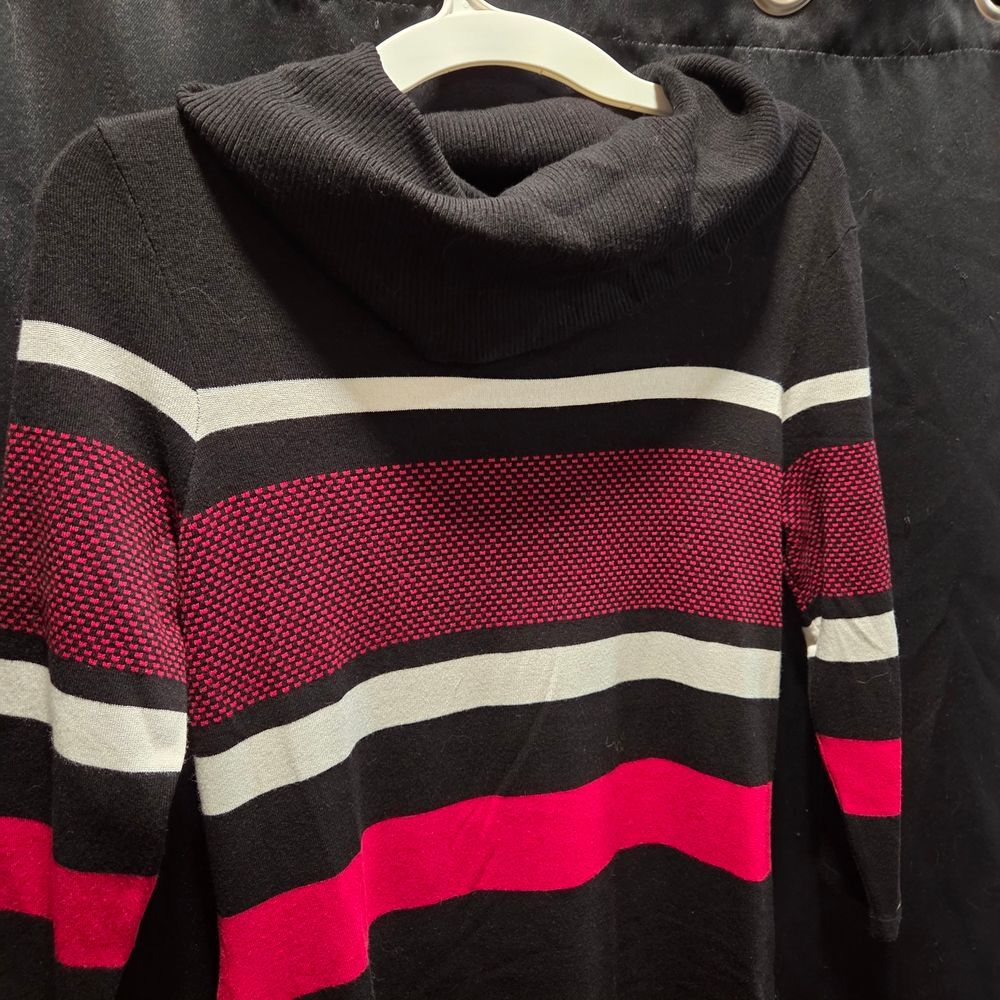 Studio One Sweater Dress Cowl Neck Stripe Office Siren Dark Academia Mod SZ S